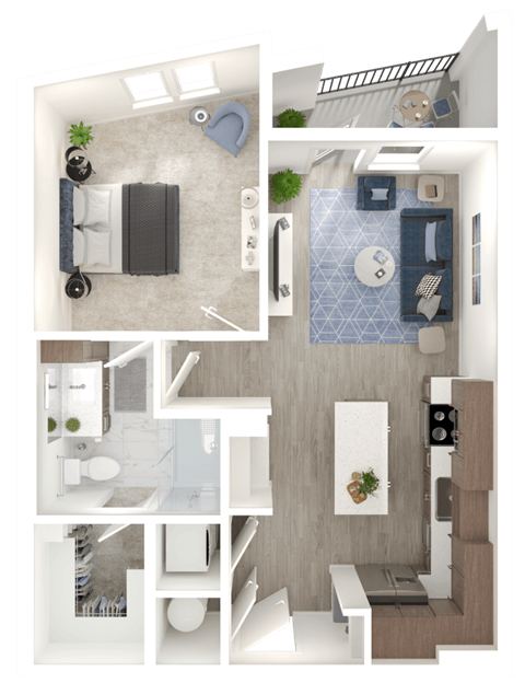 Floor plan for 1 bed, 1 bath, 735 sqft
